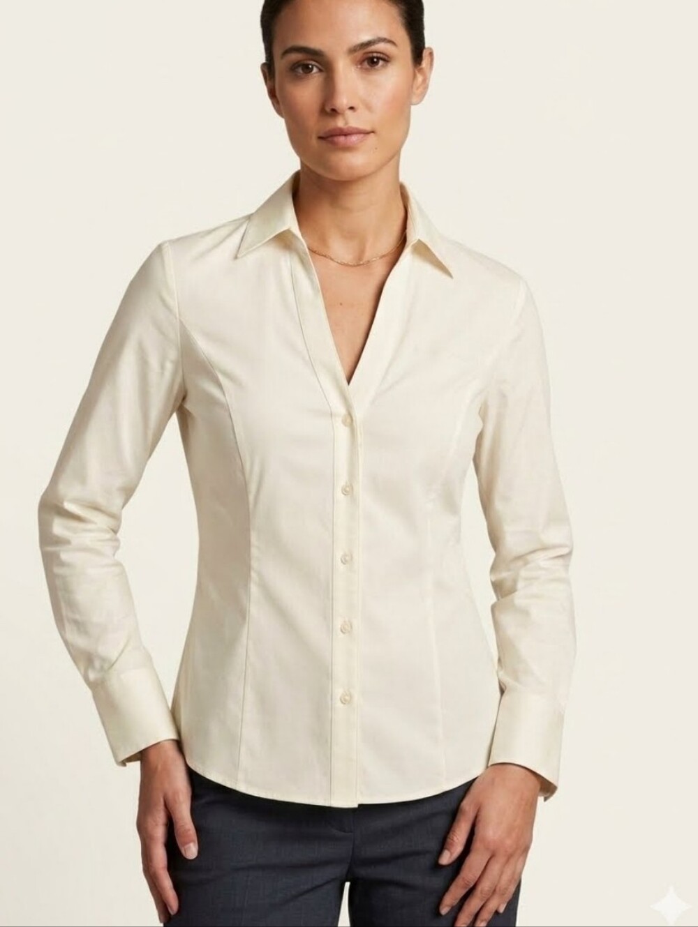 Elie Tahari crisp fitted ivory button down shirt Sz S